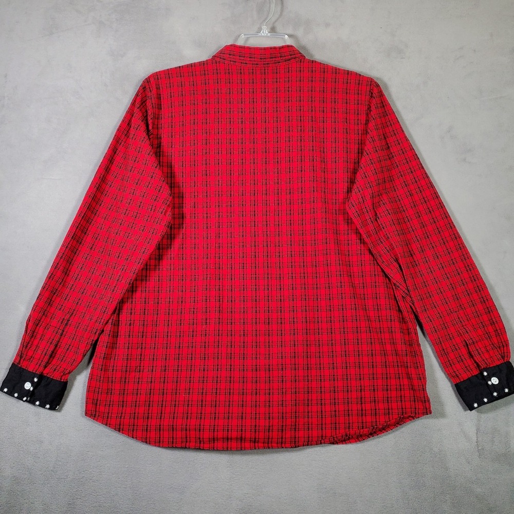 Lemon Grass Holiday Top Womens XL Red Black Plaid Button Santa Snowman Christmas - Picture 2 of 9
